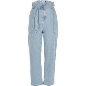 Topshop Light Blue Denim Paperbag Waist Jeans Sz 8